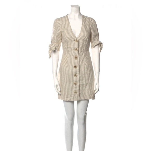 Shona Joy Dresses & Skirts - AU8/US4 Shona Joy Short Sleeve Linen Mini Dress Beige Striped REVOLVE $360